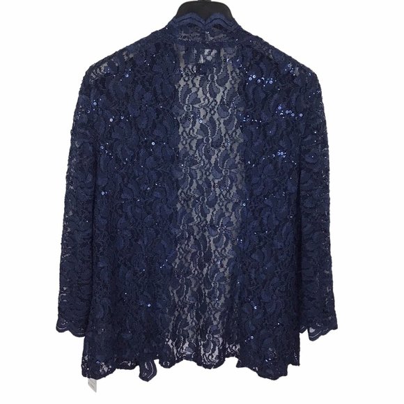 Alex Evenings Navy Blue Lace Sequin Cocktail Sheath Dress w/ Jacket Women's 16 - Picture 11 of 12